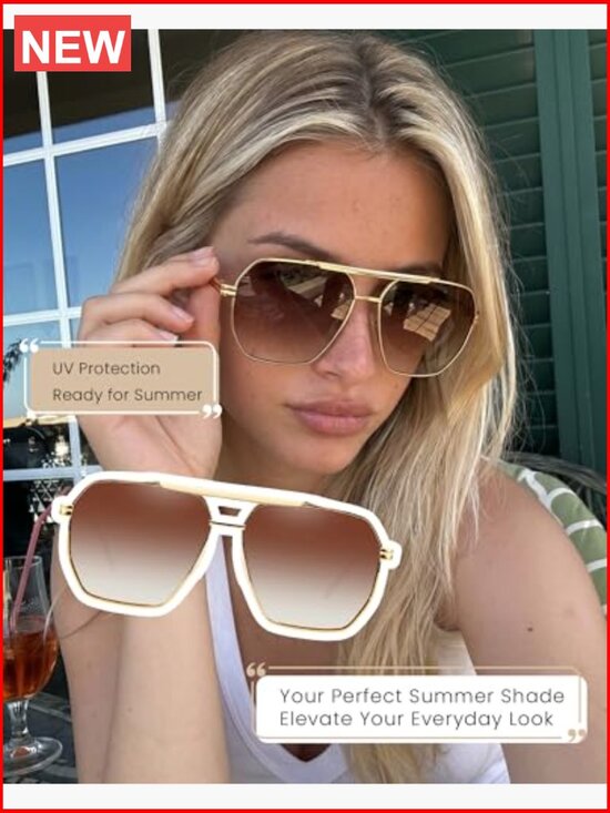 Oversized Square Aviator Sunglasses for Women Men, Tangle-Free Polarized UV400 main image 6